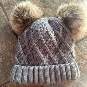 Cozy Gray Knit Pom-Pom Hat